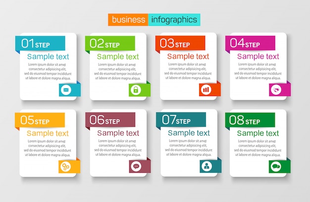 Zakelijke infographic ontwerpsjabloon met 8 stappen