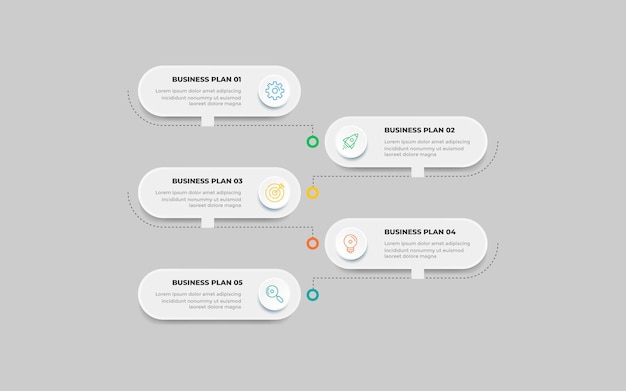 Zakelijke infographic ontwerpsjabloon met pictogrammen en 5 opties of stappen voor workflowpresentatie