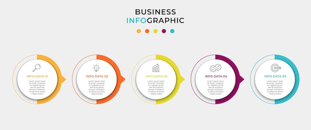 Zakelijke infographic ontwerpsjabloon met pictogrammen en 5 opties of stappen