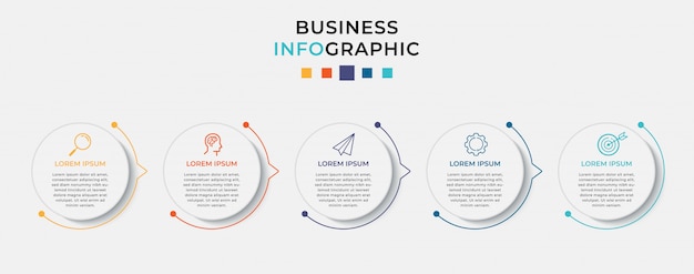 Zakelijke infographic ontwerpsjabloon met pictogrammen en vijf vijf opties of stappen.