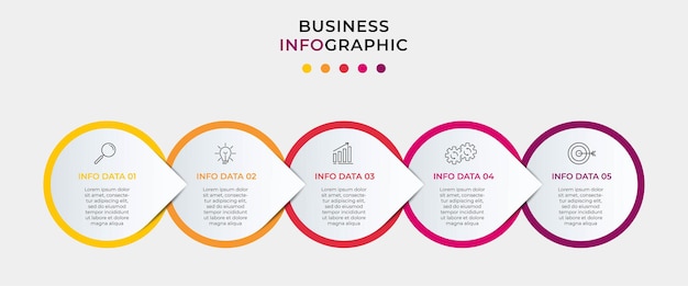 Zakelijke infographic ontwerpsjabloon met pictogrammen en vijf vijf opties of stappen.