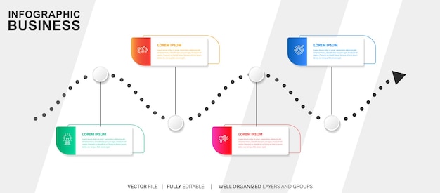 Zakelijke infographic ontwerpsjabloon Vector met pictogrammen en 4 opties of stappen