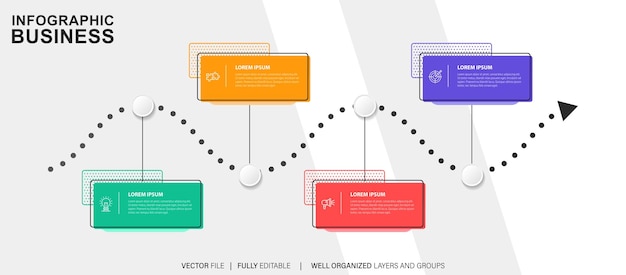 Zakelijke infographic ontwerpsjabloon Vector met pictogrammen en 4 opties of stappen