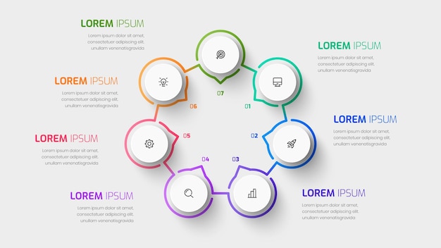 Zakelijke infographic presentatie met cirkellabel 6 nummers en pictogram voor workflow, presentatie