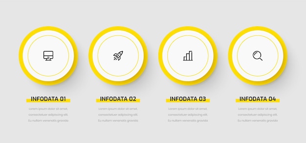 Zakelijke infographic presentatie met gele kleur 4 cirkels optie en pictogram