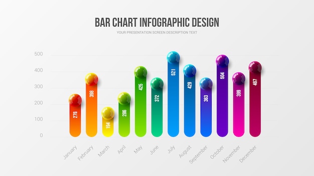 Vector zakelijke infographic presentatie verticale staafdiagram ontwerp lay-out kleurrijke ballen illustratie