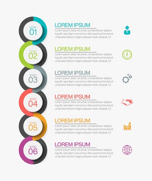 Zakelijke infographic presentatiesjabloon met 6 opties.