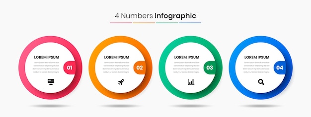 Zakelijke infographic presentatiesjabloon met kleurverloop cirkel label 4 nummer en pictogram
