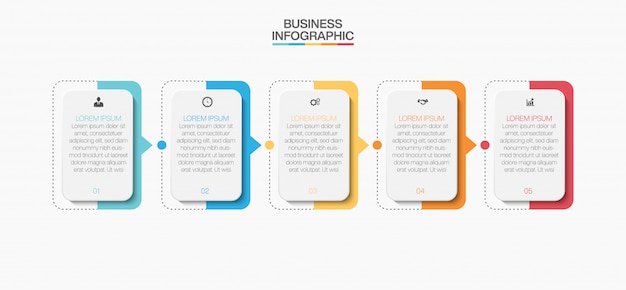 Zakelijke infographic presentatiesjabloon met vijf opties.