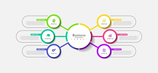 Zakelijke infographic sjabloon cirkel kleurrijk met zes stappen