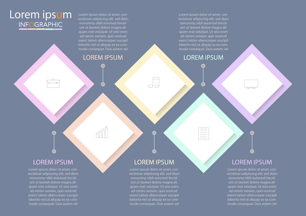 Zakelijke infographic sjabloon. dunne lijn met nummers vijf opties of stappen.