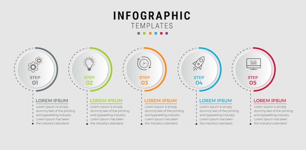 Zakelijke infographic sjabloon. dunne lijn ontwerp met nummer 5 opties of stappen.