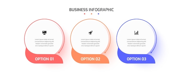 Zakelijke infographic sjabloon dunne lijn presentatieontwerp met cirkel labelpictogram en 3 optie