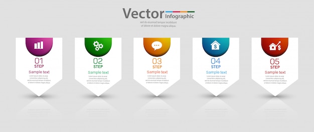 Zakelijke infographic sjabloon met 5 opties of stappen
