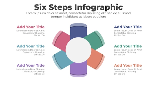 Zakelijke infographic sjabloon met 6 stappen of opties voor presentatie