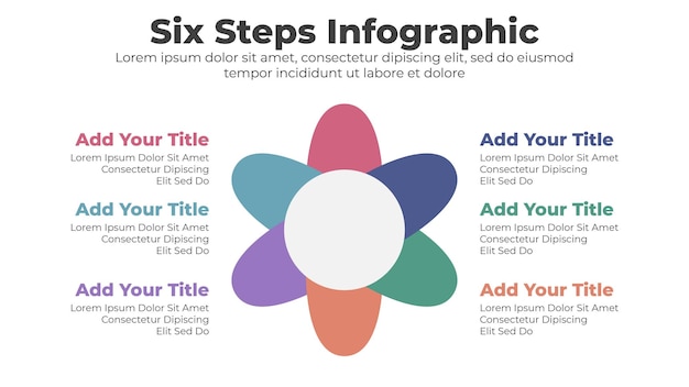 Zakelijke infographic sjabloon met 6 stappen of opties voor presentatie