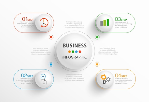 zakelijke infographic sjabloon met pictogrammen en 4 opties of stappen