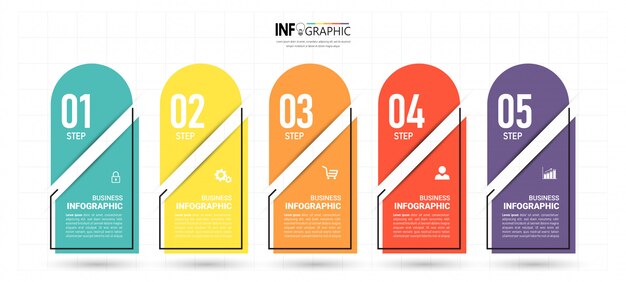 Zakelijke infographic sjabloon met vijf stappen