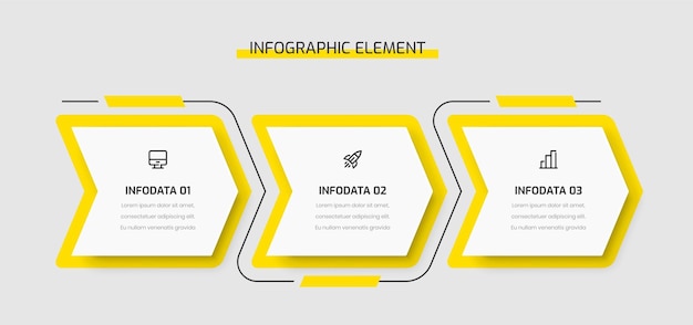 Zakelijke infographic sjabloon presentatie abstract ontwerp met gele kleur 3 opties en pictogrammen