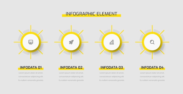 Zakelijke infographic sjabloon presentatie cirkel label met gele kleur 4 opties en pictogrammen