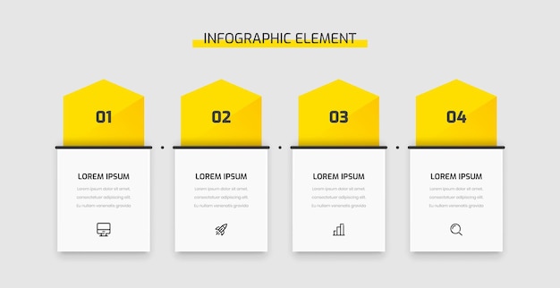 Zakelijke infographic sjabloon presentatie rechthoek label met gele kleur 4 cijfers en pictogrammen