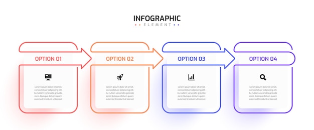 Zakelijke infographic sjabloon Rechthoek dunne lijn met rechthoek label pijlpictogram en 4 optie