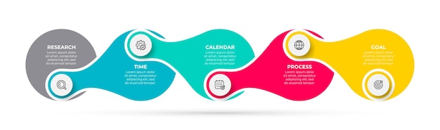 Vector zakelijke infographic sjabloon tijdlijnelement met marketingpictogrammen en 5 opties of stappen