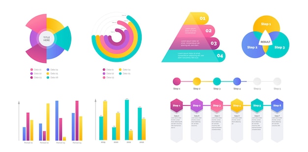 Vector zakelijke infographics set met verschillende diagrammen vectorillustratie. niveau-elementen, marketinggrafieken, grafieken, piramide- en venndiagram voor uw werkpresentatie.