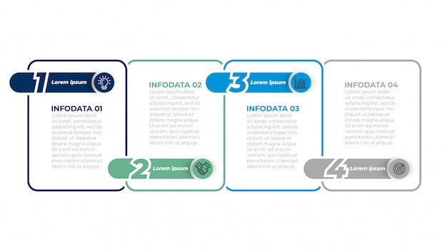 Zakelijke infographics sjabloon met marketing pictogrammen. werkstroomdiagram met stappen, opties.