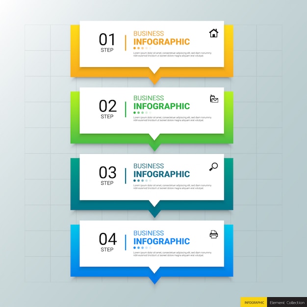 Zakelijke infographics sjabloon met vier stappen
