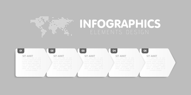 Zakelijke infographics sjabloon. tijdlijn met 5 pijlstappen, vijf nummeropties. vector