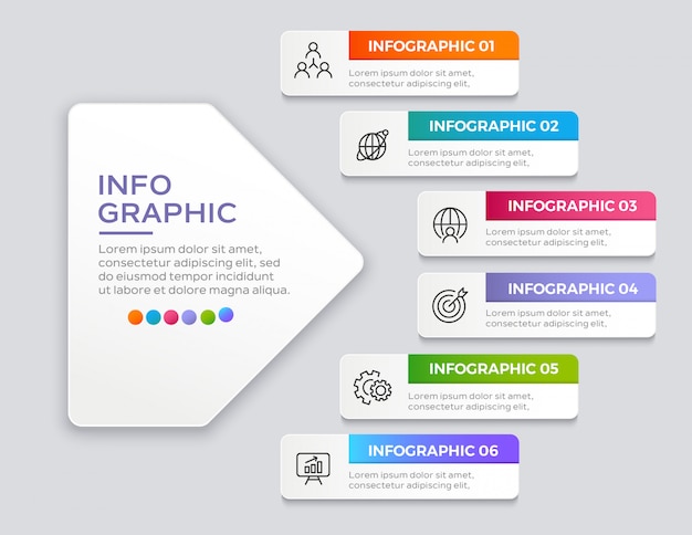 Zakelijke infographics zes stappen sjabloon