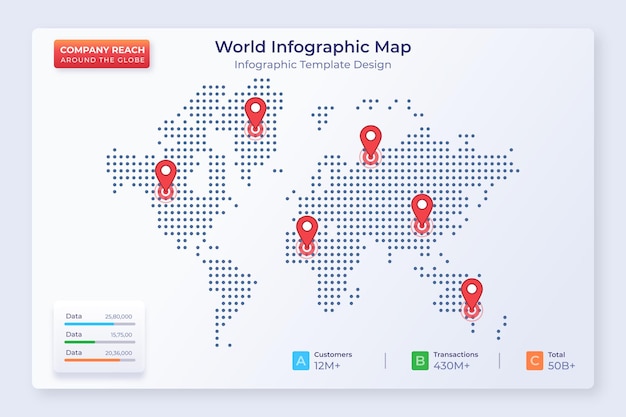 Zakelijke inforgraphic-sjabloon met locatieaanwijzer op wereld