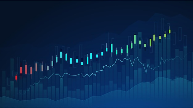 Zakelijke kaars stick grafiek grafiek van beurs investeringen handel op blauwe achtergrond Bullish punt omhoog trend van grafiek economie vector design
