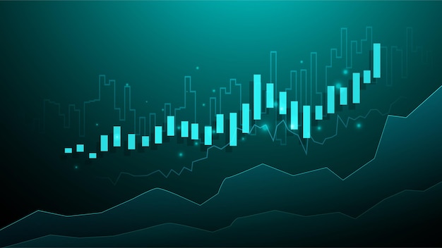 Zakelijke kaars stick grafiek grafiek van beurs investeringen handel op blauwe achtergrond bullish punt omhoog trend van grafiek economie vector design