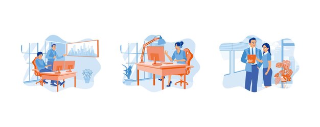 Zakelijke mensen bespreken een nieuw project Het ontwikkelen van software met behulp van computers.