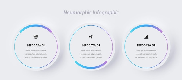 Zakelijke Neumorphic Infographic-presentatie met kleurverloop, cirkellabel 3 optie en pictogram