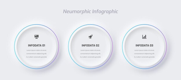 Zakelijke Neumorphic Infographic-presentatie met kleurverloop, cirkellabel 3 optie en pictogram