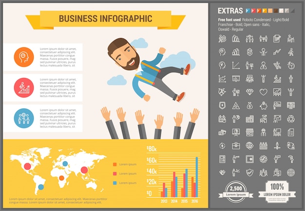 Vector zakelijke platte ontwerp infographic sjabloon en pictogrammen instellen