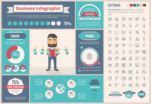 Zakelijke platte ontwerp infographic sjabloon en pictogrammen instellen