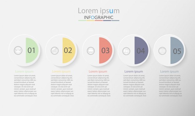 Zakelijke processjabloon. tijdlijninfographics met vijf stappen of opties.