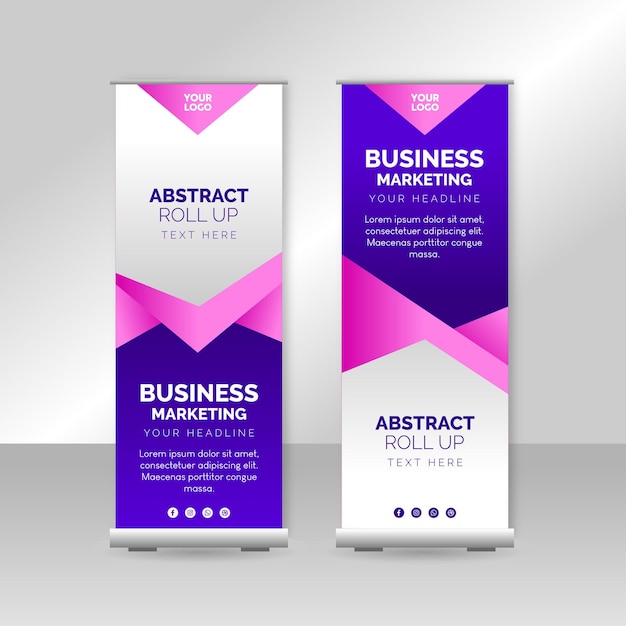 Vector zakelijke roll-up bannersjabloon met roze vormen