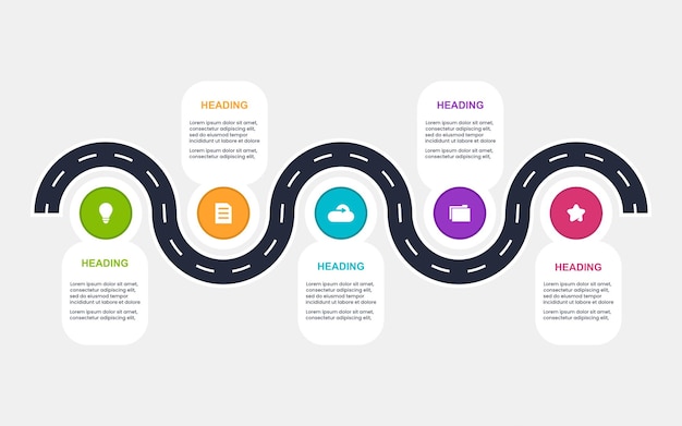 Zakelijke routekaart tijdlijn infographic met 5 opties