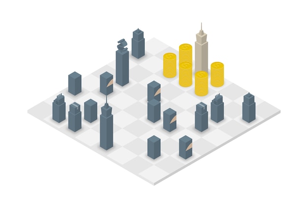 Vector zakelijke schaak kubus isometrische 3d-ontwerp set