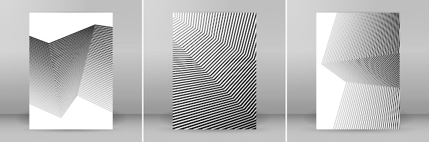 Zakelijke sjablonen voor multifunctionele presentatiedia's Gemakkelijk bewerkbare vector EPS 10 lay-outs Set van 3 verticale brochure folder A4 formaat Jaarverslag mockup grafische kleuren zwart wit
