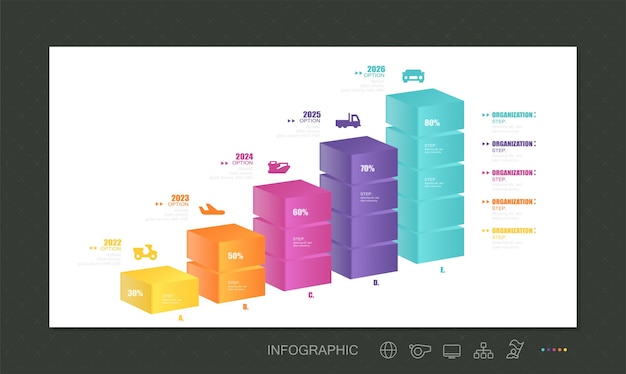 Zakelijke stap trap infographics. Vector illustratie. Kan worden gebruikt voor workflowlay-out, banner