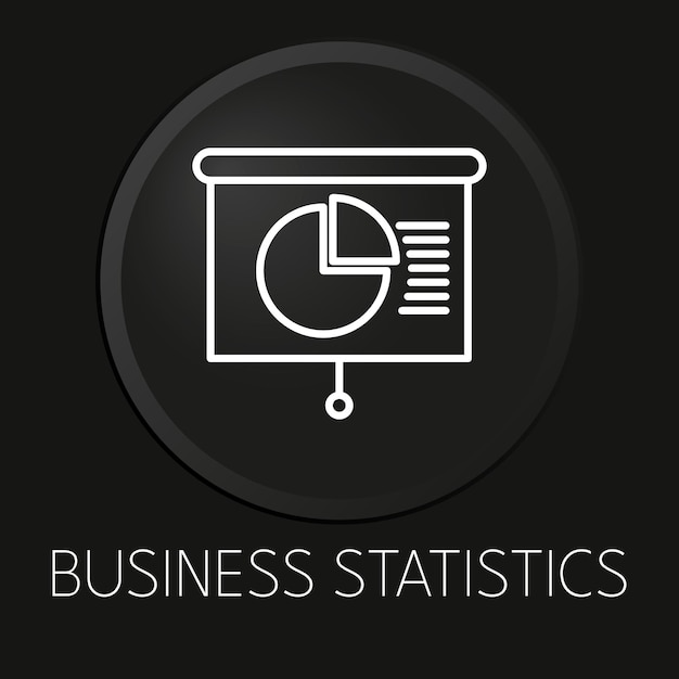 Zakelijke statistieken minimale vector lijn pictogram op 3D-knop geïsoleerd op zwarte achtergrond