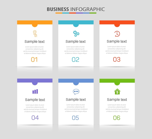 Zakelijke vector infographic ontwerpsjabloon met 6 opties of stappen