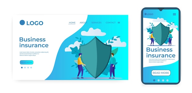 Zakelijke verzekeringSjabloon voor de gebruikersinterface van de startpagina van de website Sjabloon voor bestemmingspagina's