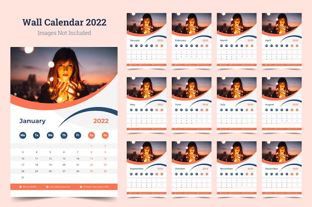 Zakelijke wandkalender 2022 ontwerp afdruksjabloon